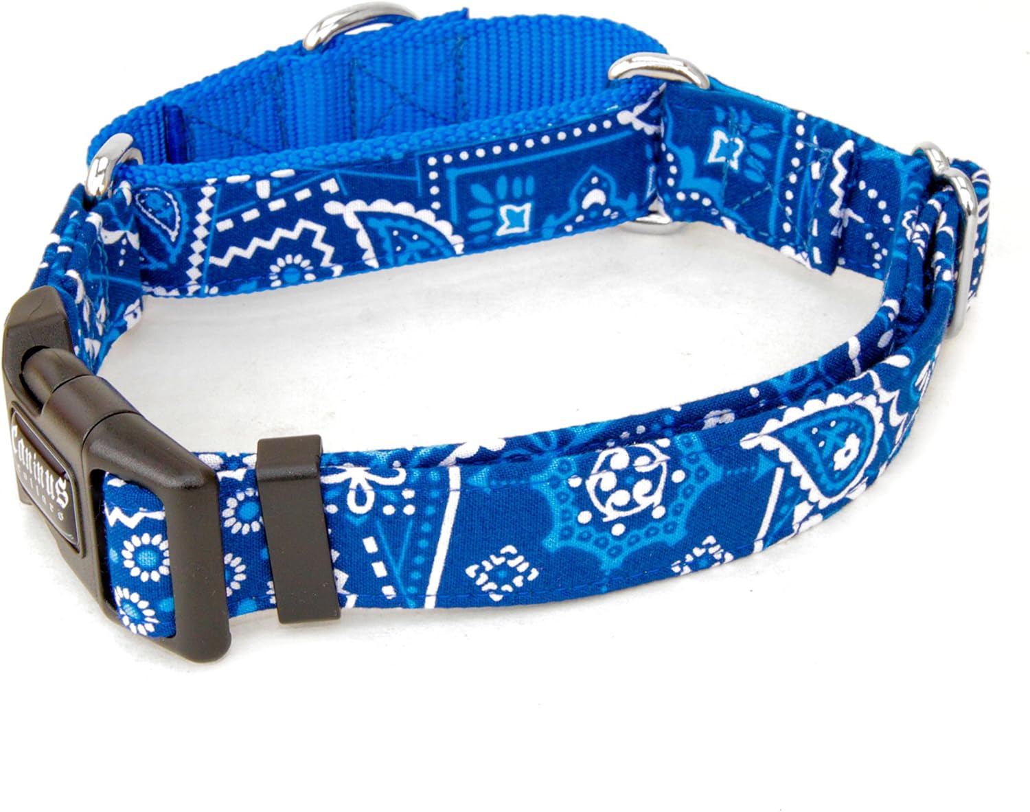 Caninus Collars Blue Bandana Paisley - 5/8" - 2" Width Dog Collar - Buckle & Martingale (Martingale w/Buckle Collar, XL - 2" Width)