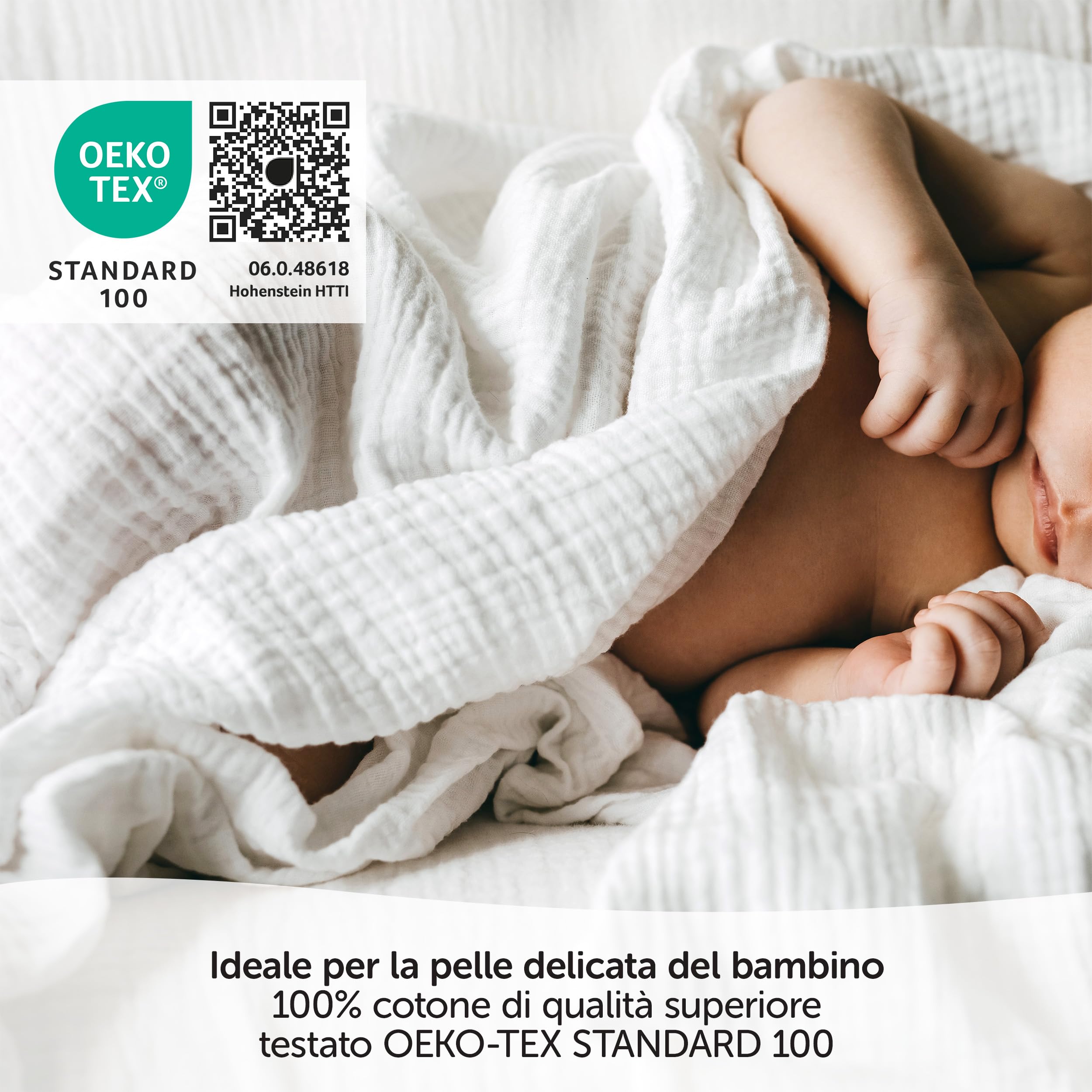 Teli in Mussola Neonato 80x80 Oeko-Tex Standard 100 10 Pezzi Bianco
