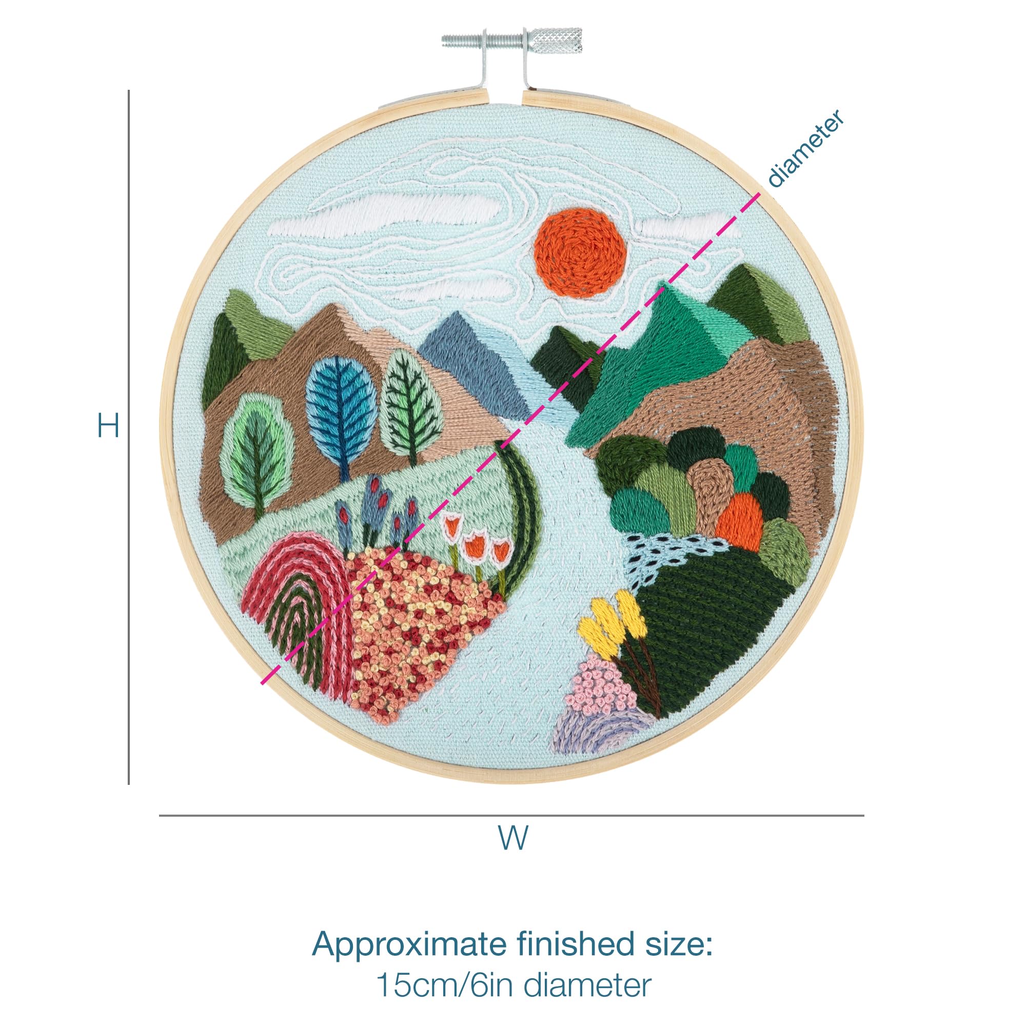 Trimits Embroidery Hoop Kits, 15cm 6” Beginner Starter Set, Includes Bamboo Hoop Threads Cloth Needle Backing & Instructions - Image 3
