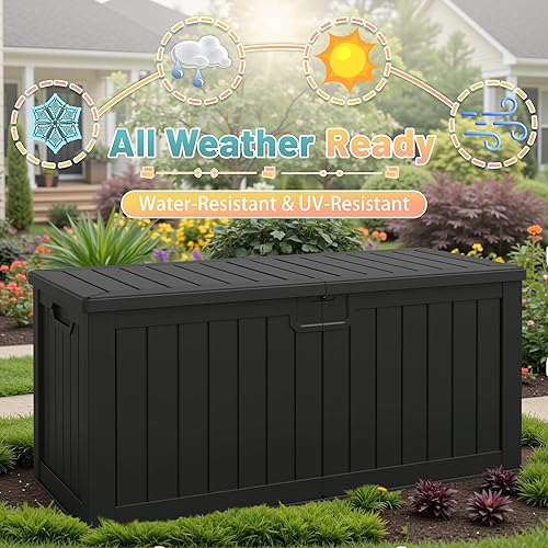 Vista 28 de Patiowell 30 Gallon Resin Deck Box, Outdoor Storage Box for Patio Furniture, Deliveries, Pool Supplies,Waterproof and Lockable, Grey