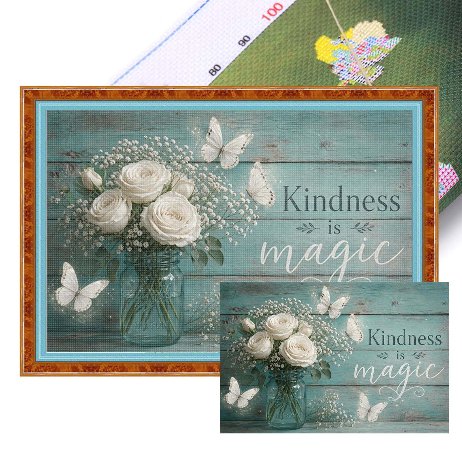 Poetrydraw 11Ctacc-13090__C__60x40 Rose Vase Cross Stitch Kit With Saying 11Ct 3 Strands Diy Embroidery Starter Set 23.62X15.74in For Beginners & Home Decor