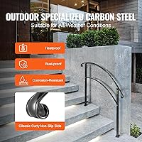 Vista 3 de Happybuy Pasamanos para escalones al aire libre, barandilla de escalera para exteriores de 1 o 3 escalones, pasamanos de hierro forjado negro