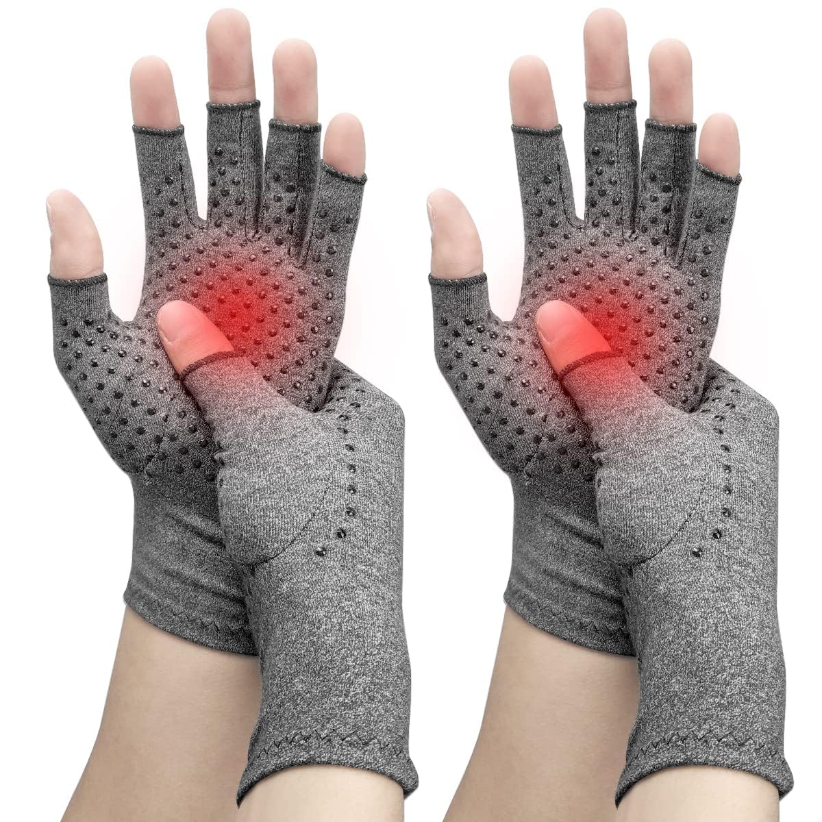 DRNAIETY 2-Pair Arthritis Compression Gloves- for Hand Arthritis, Carpal Tunnel Pain, Rheumatoid Arthritis, RSI, Fingerless, Anti-Slip, Breathable Gloves for Men & Women, Typing, Daily Use(M, Gray)