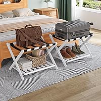 Vista 11 de Smuxee Portaequipajes Blanco Completamente Ensamblado, Soporte Plegable de Equipaje de Bambú Mejorado con 5 Correas de Nylon, Portaequipajes