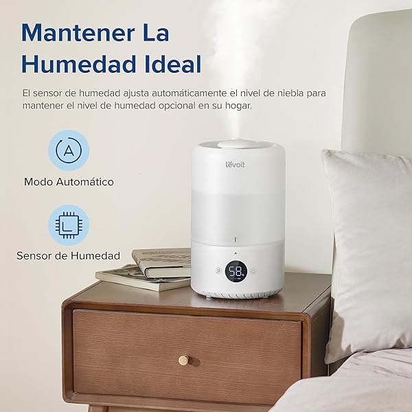 LEVOIT Humidificador Inteligente de Niebla Fría para Habitación y Bebé con Sensor, Control por APP y Voz, Difusor Aceites Esenciales, Temporizador a Cuarto,<28dB, 3L Top-Fill, Blanco - 3