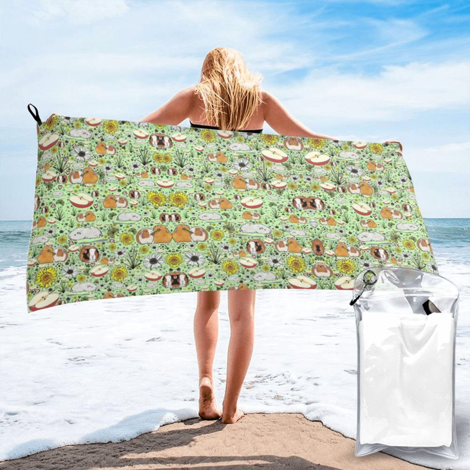 Toalla de playa grande de secado rápido con estampado de conejillo de indias