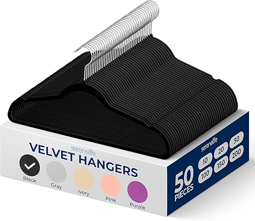 SereneLife Perchas de terciopelo antideslizantes de alta calidad, resistentes que ahorran espacio, juego de perchas para ropa con gancho de metal