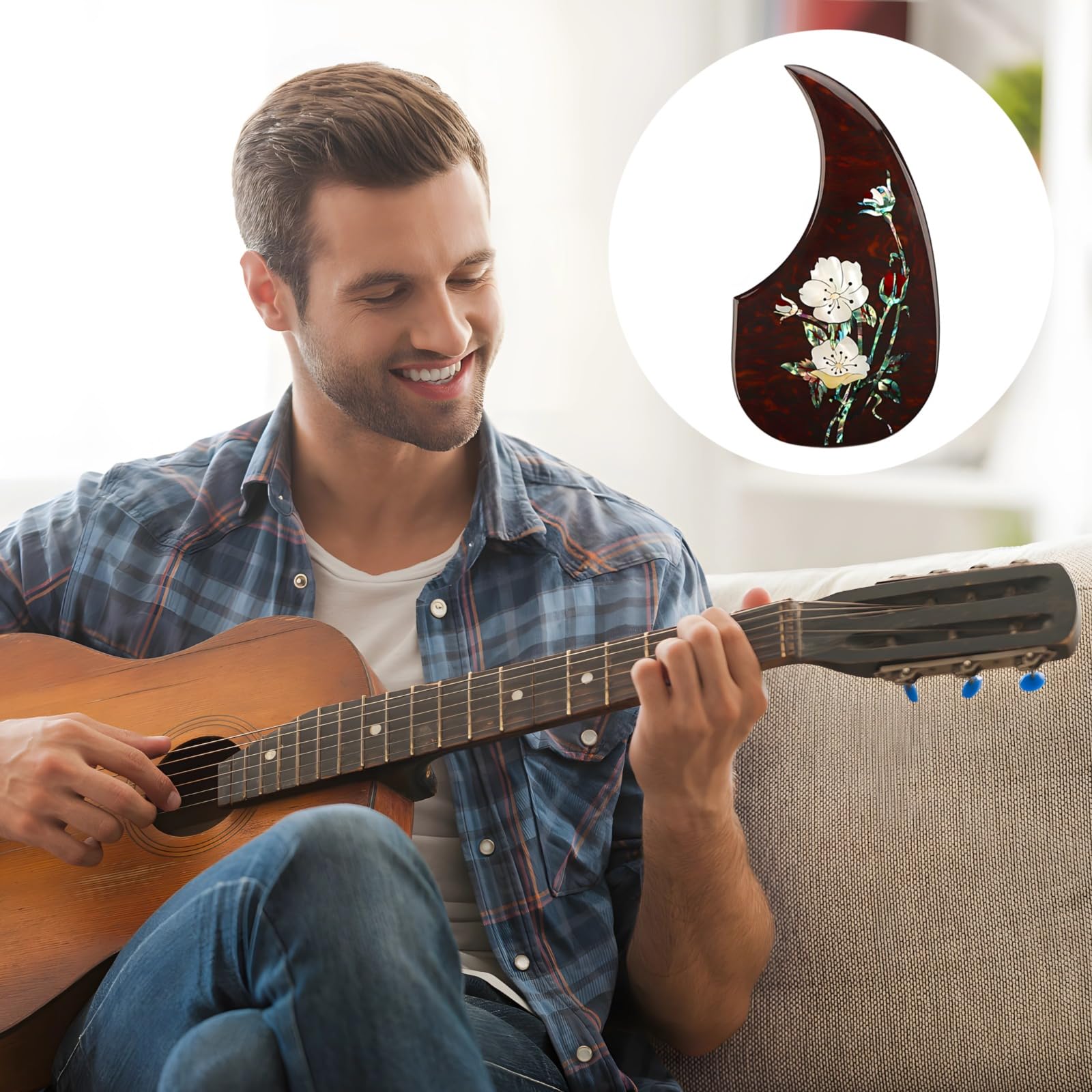 Battipenna per chitarra acustica, piastra protettiva adesiva in PVC con design madreperla, per chitarra folk, decorazione a conchiglia, accessori musicali
