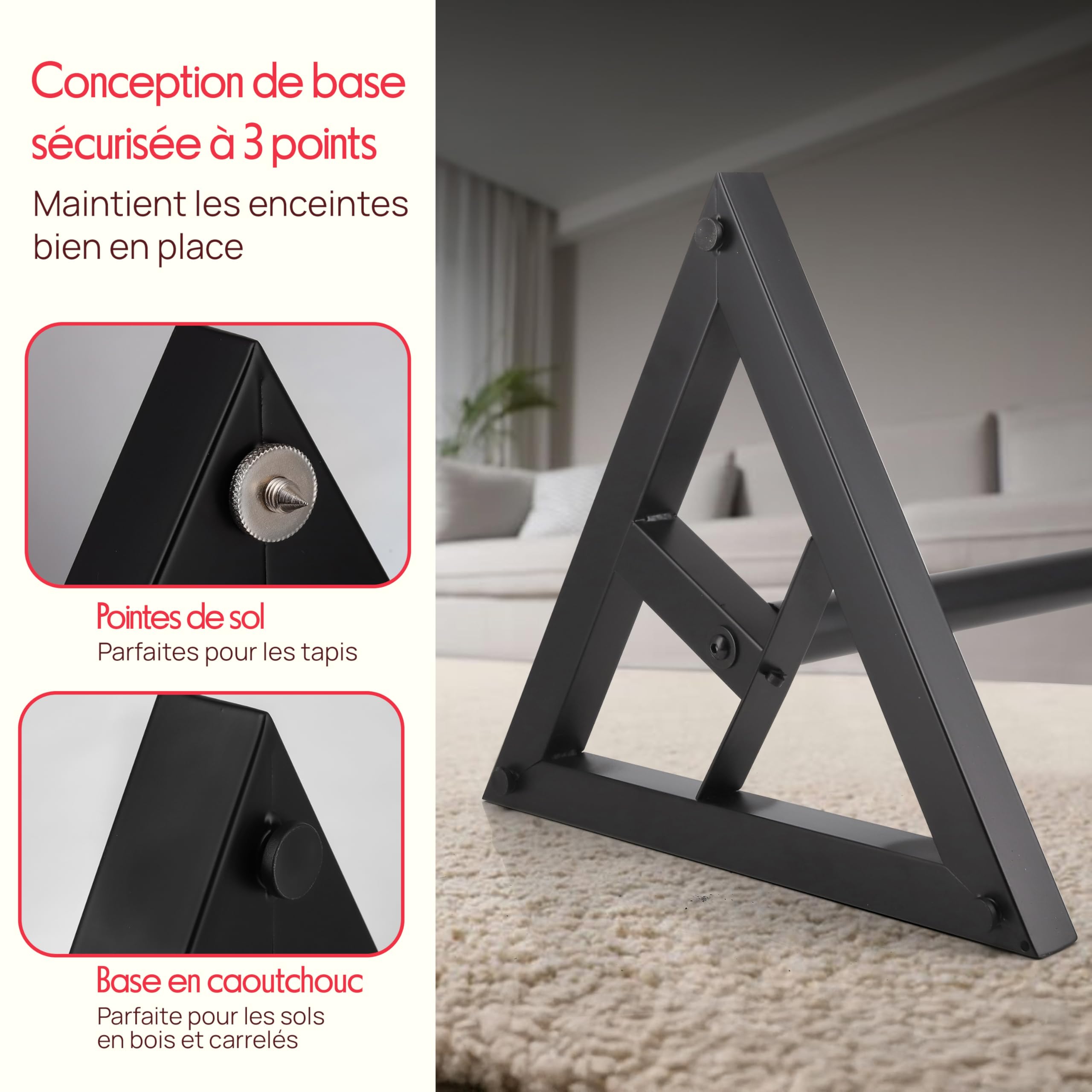 Pyle Support d’Enceinte Télescopique Réglable – Pied de Sol Robuste avec Base Triangulaire à Trois Pointes et Plateau Carré, Noir