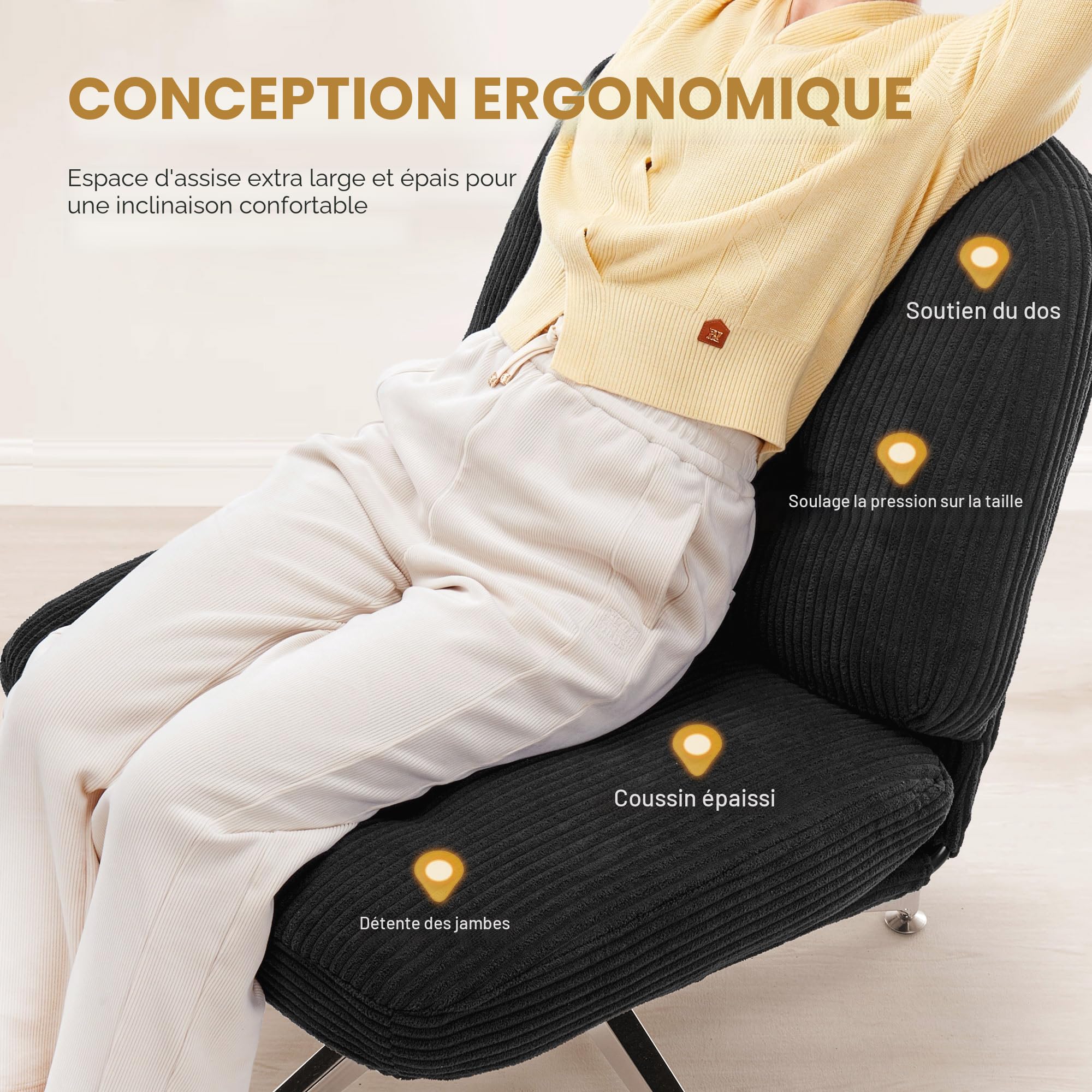 IWMH Fauteuil Salon Moderne, Grand Tabouret en Velours côtelé