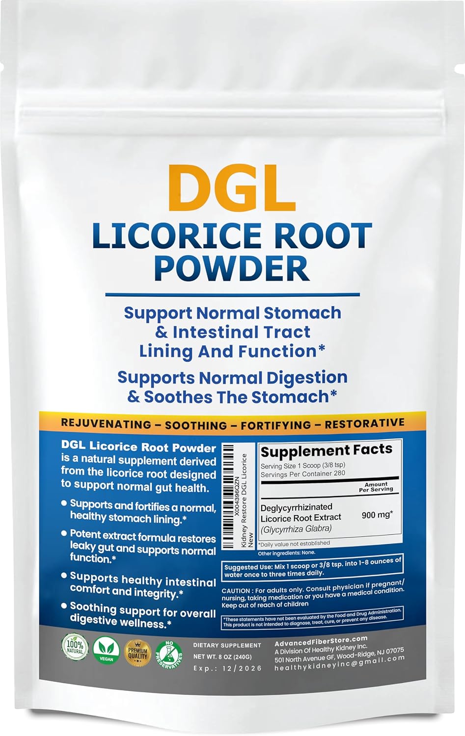 DGL Licorice Supplement Stomach Relief, Leaky Gut Repair