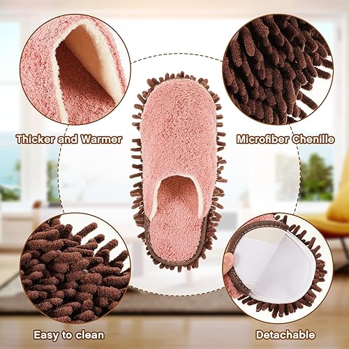 Miniatura 3 de Jecery 2 pares de pantuflas de microfibra para limpieza de suelos de chenilla, limpiadores de tabla base, herramientas de limpieza para el hogar,