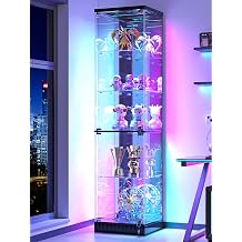 Lvifur Curio Display Cabinet - with Glass Door,5-Tier Glass Display Case with RGB Motion Sensor Light, Lockable Figure Display Case with Removable Glass Shelf for Collectibles,Black