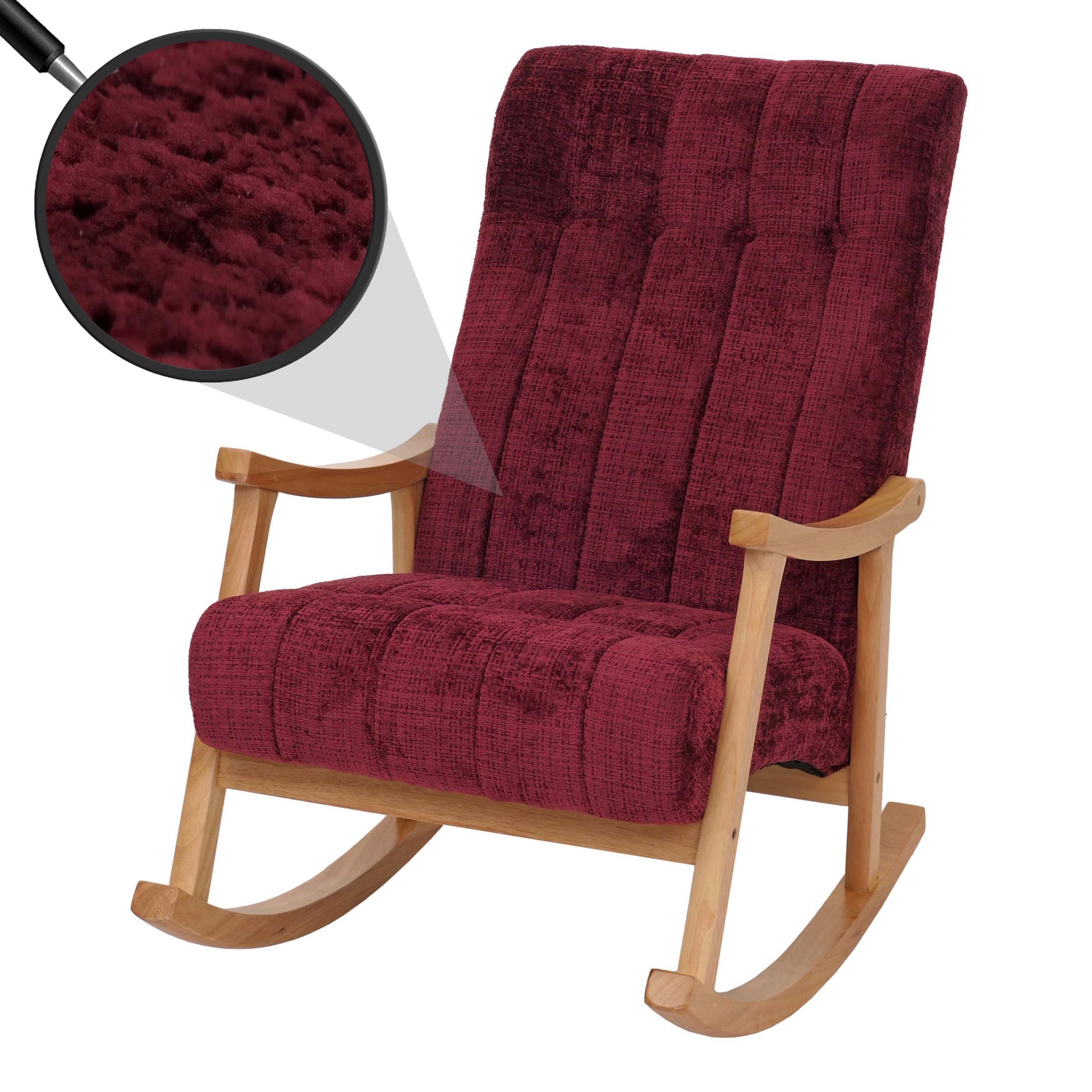 Mendler Schaukelstuhl HWC-K10, Relaxsessel, Holz FSC® Stoff/Textil Chenille (465g/m²) - Bordeaux, Gestell Natur