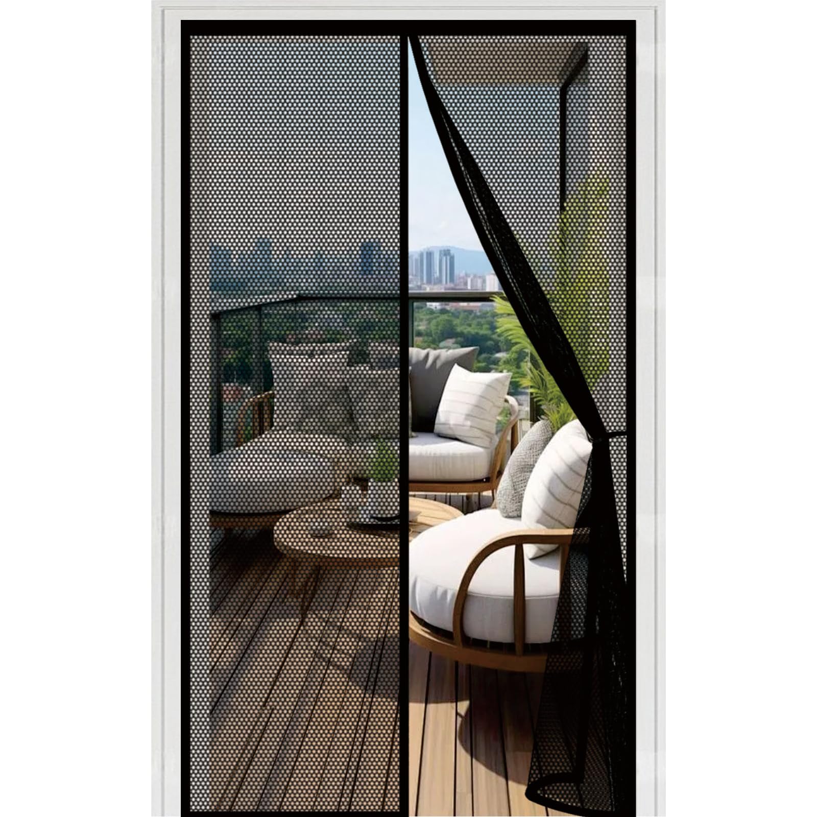 Fly Screens Doors 78 x 177 cm with Powerful Magnets Automatically Closes and Magic Tape, Install Without, Keep Bugs Out, Screen Doors with Magnets for Patio Door, Black