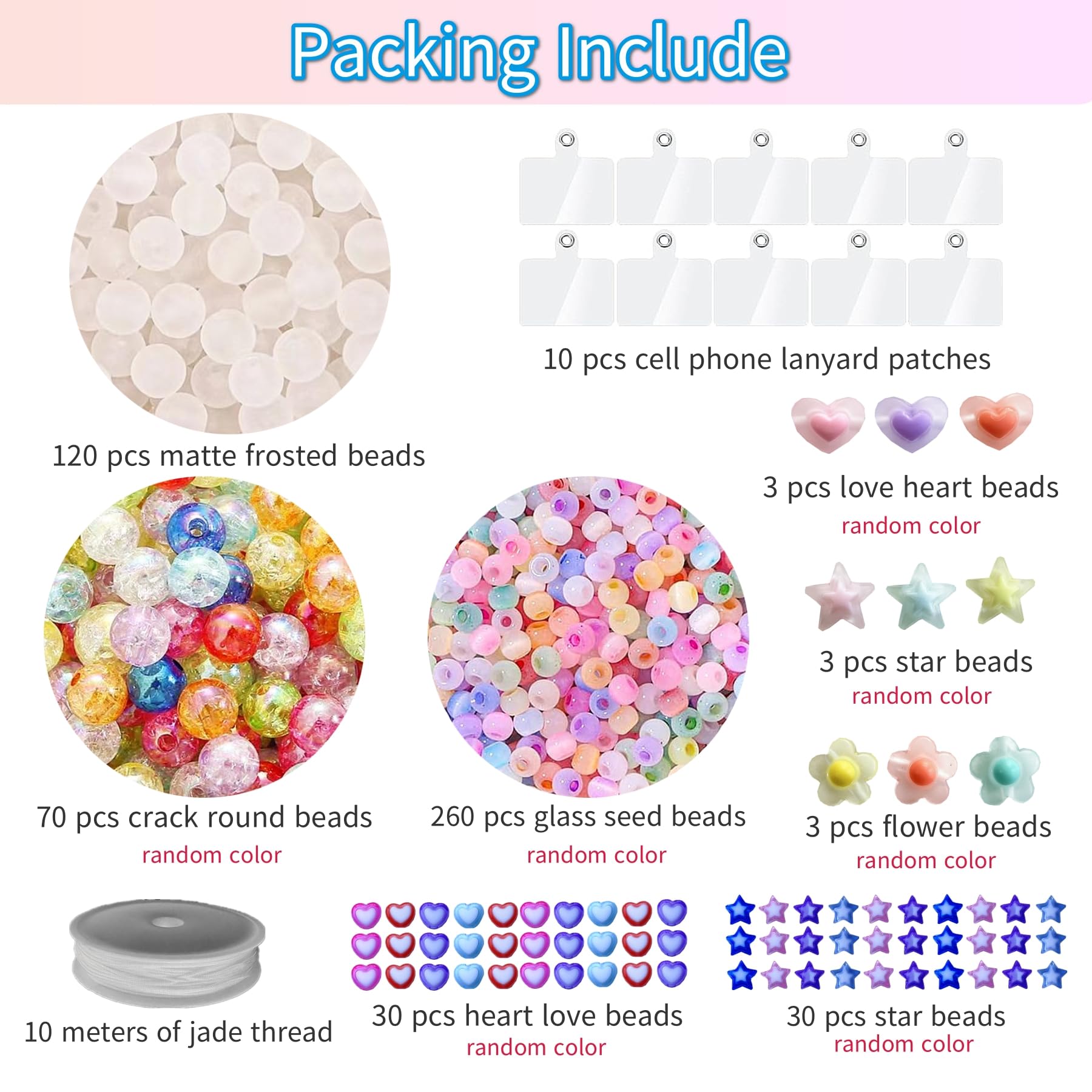 SHUANGART 531 Pcs Phone Chain Beaded Making kit, Cell Phone Charms Lanyard Wrist Strap Set with Matte Frosted Beads Burst Round Beads Glass Seed Beads Phone Tether Tab for Women DIY Bracelet Keychain - Image 3