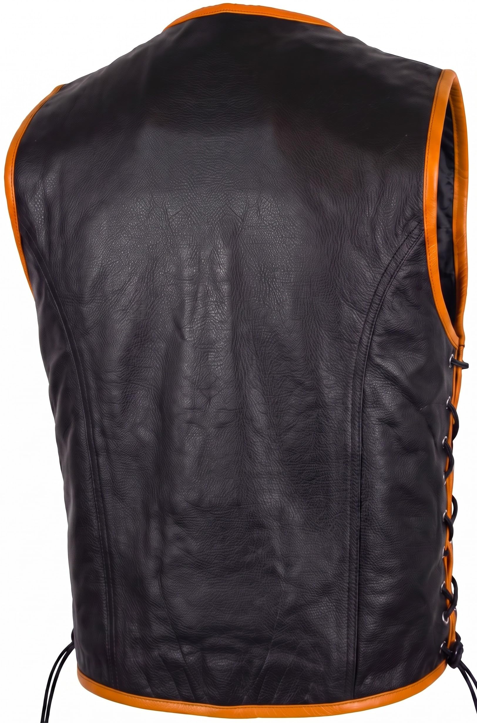 MDM Gilet Giacca Uomo in Pelle nero con i supplementi d'arancio (XL)