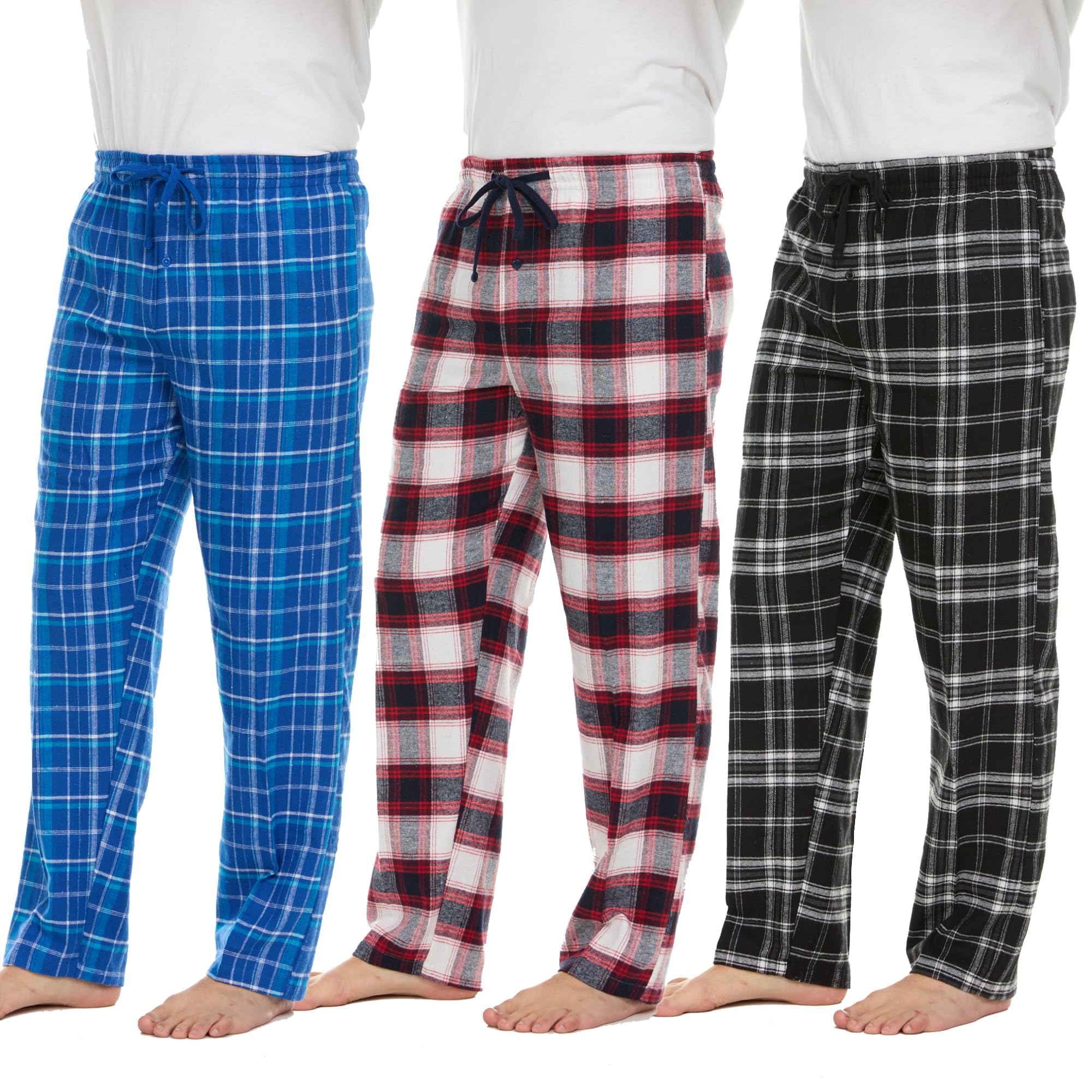 Pajama Pants for Men - 3 Pack Pajama Bottoms - Cotton Blend Flannel Plaid Lounge Pants, Comfortable PJ Pants
