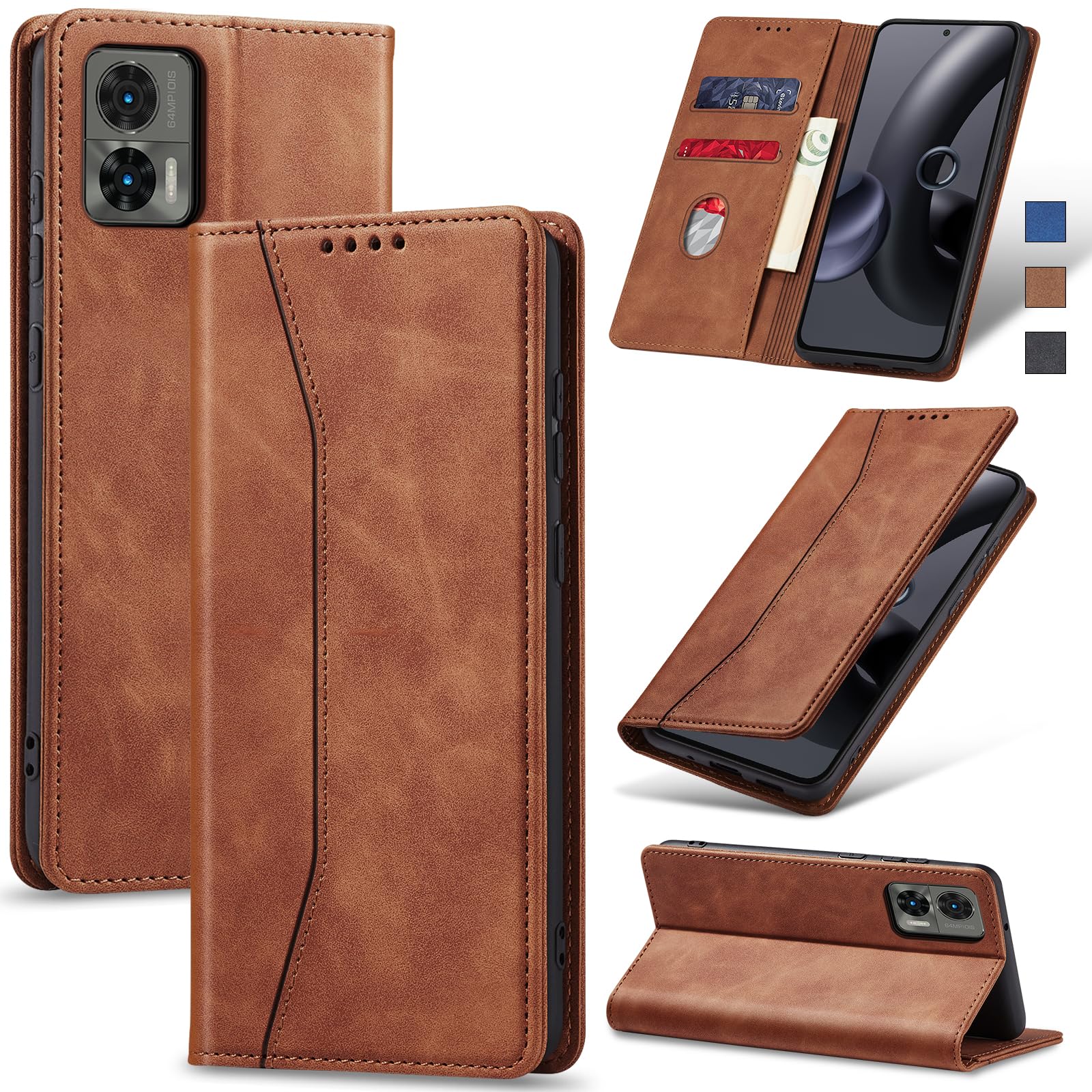 PEIYE Cover per Motorola Moto G14, Custodia Libro Flip in PU Pelle Portafoglio, Case Antiurto Soft con Porta Carte e Chiusura Magnetica, Funzione Stand - Rosso