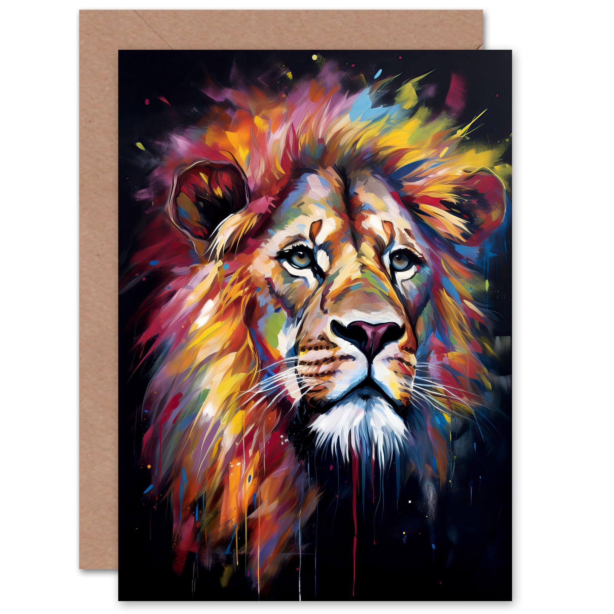 Artery8 The Lions Mane Vibrant Portrait for Husband Him Dad Son Brother Birthday Thank You Congratulations Blank Art Greeting Card