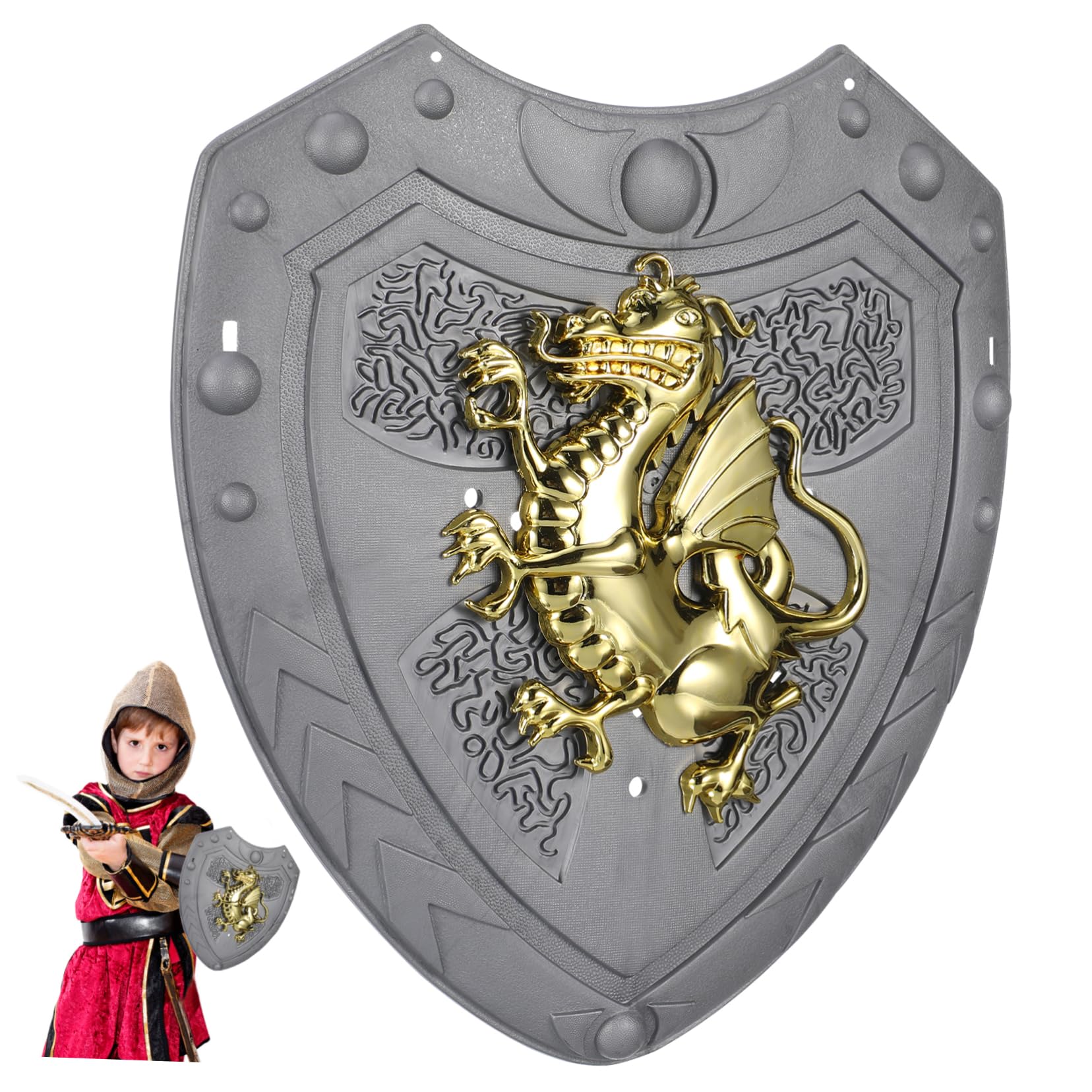 Didiseaon Kids Knight Shield: Dragon-Shaped Shield Toy Silver Cosplay Prop for Parties Stage Performances Creative Photo Prop for Boys Girls for Halloween Theme Events
