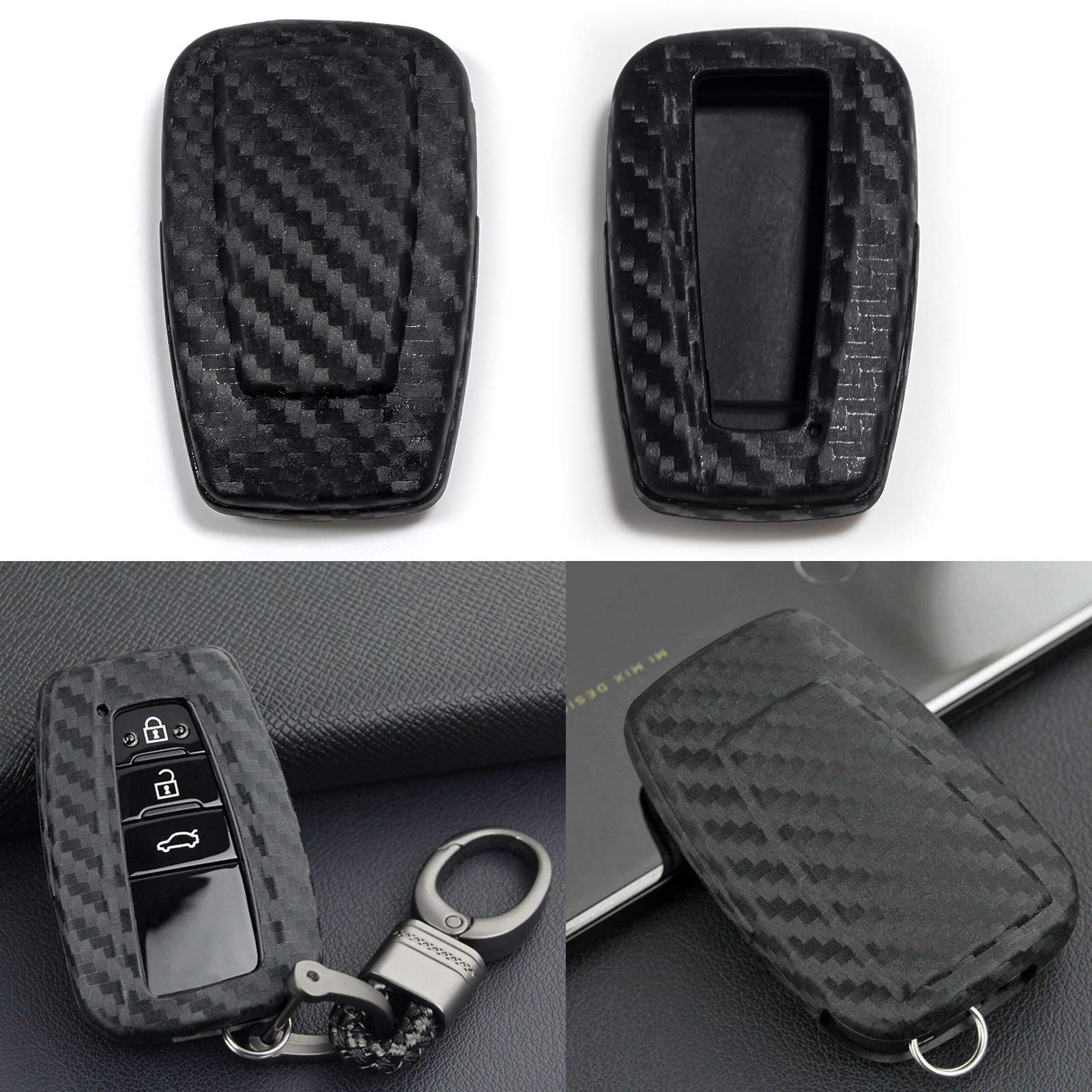 XOTIC TECHCarbon Fiber Pattern Soft TPU Key Fob Remote Case Cover for Toyota Camry Corolla 86