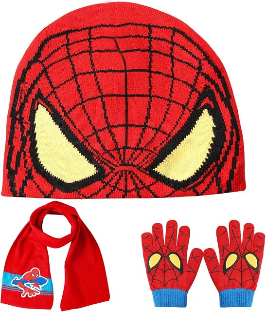 Superhero Gloves Hat Scarf for Kids Boys 3 in 1 Set Winter Warm Beanie Super Hero Adventure Gifts