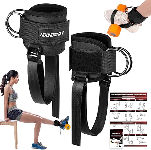 nooncrazy Ankle Straps for Dumbbell and Cable Machine, Dumbbell Foot Attachment with Longer Stronger Nylon Strap, Tibialis Trainer, Leg Extensions,