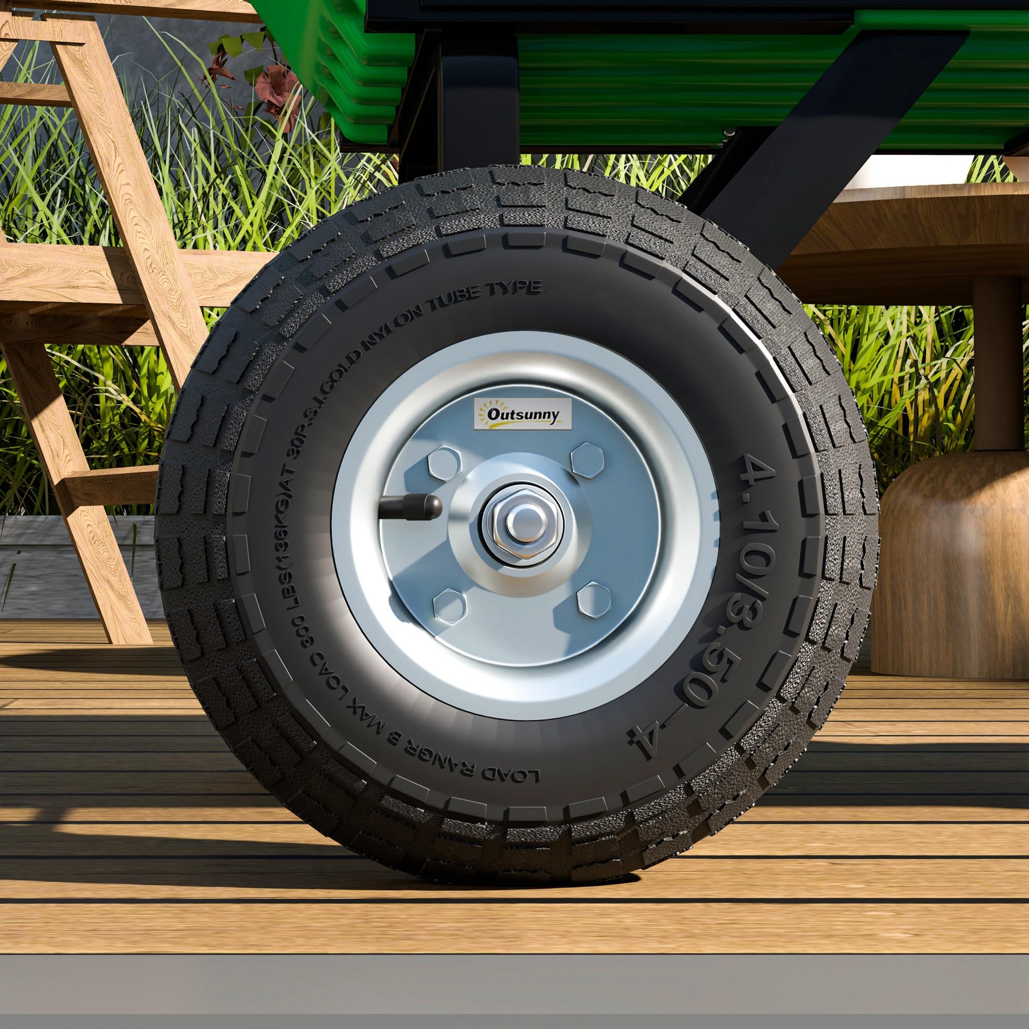 Outsunny Juego de 4 Ruedas para Carretilla, Neumáticos de Goma Ø255 x 75 mm, Ruedas de Repuesto, Eje de 16 mm, Carga 80 kg, para Carros de Mano y Carritos de Jardín, Negro