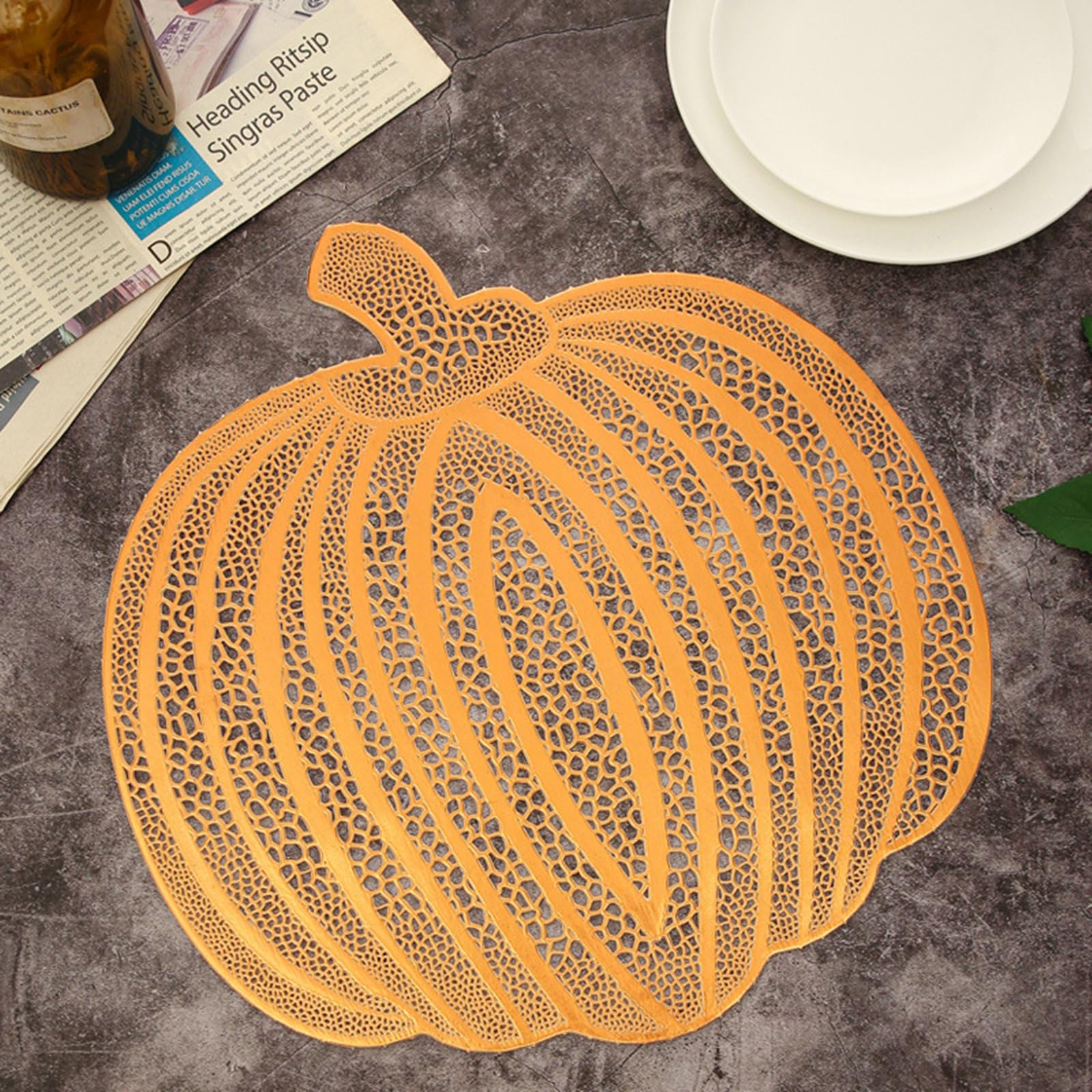 Platzsets Kürbis 10er Set, Platzdeckchen Set Abwaschbar PVC Hitzebeständig rutschfest Hohl Kürbis Muster Tischsets für Küche, Orange, 36x36CM