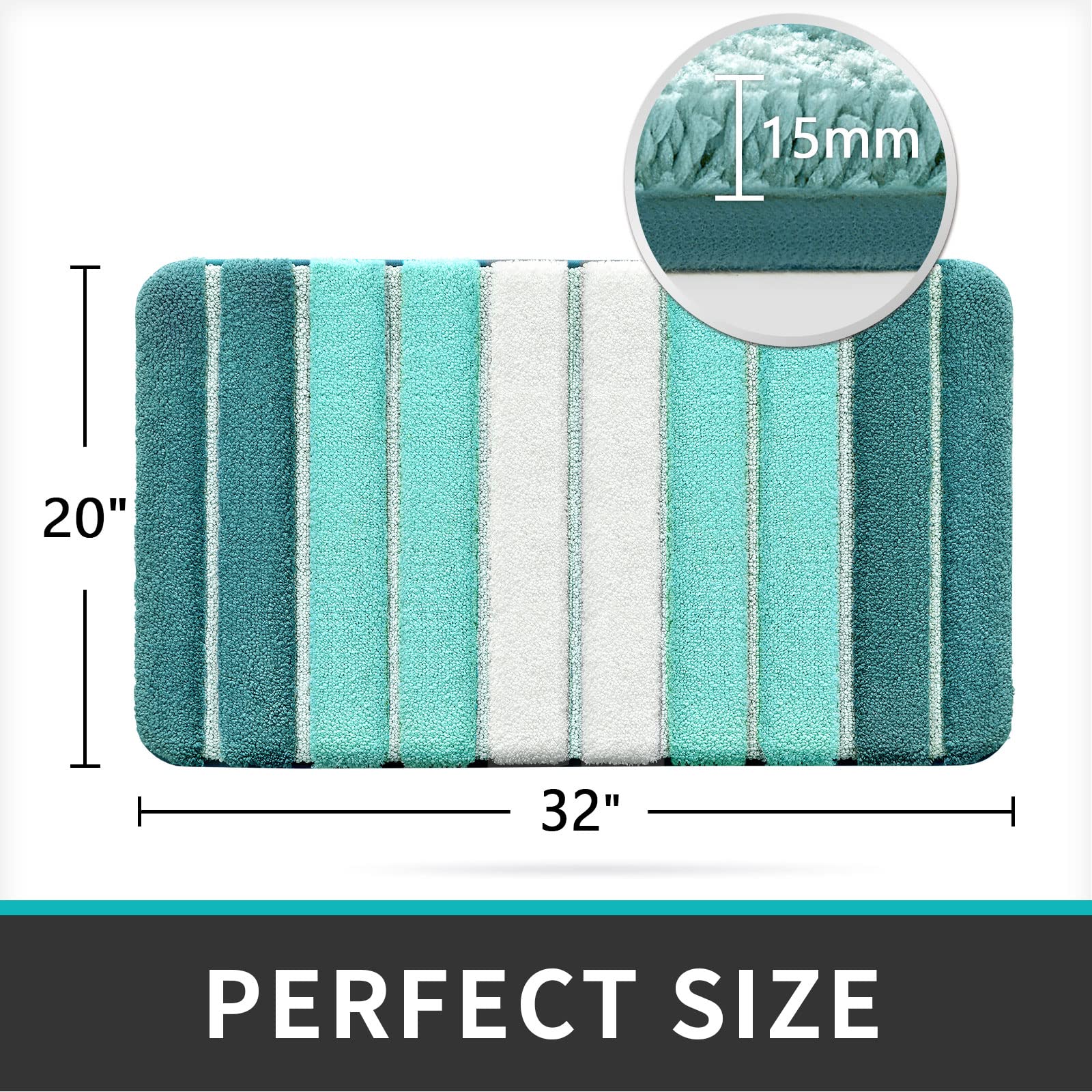 DEXI Bath Mat Bathroom Rug Absorbent Non-Slip Washable Shower Floor Mats Carpet 20"x32",Turquoise