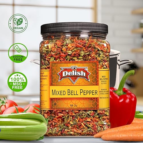 Miniatura 3 de It's Delish - Mezcla de pimientos rojos y verdes deshidratados  Contenedor reutilizable jumbo de 16 onzas (1 libra)  Sellado para mantener la