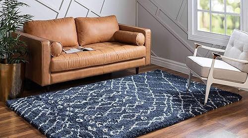 Miniatura 2 de Unique Loom Rabat Shag Collection - Alfombra geométrica (5 pies 3 pulgadas x 8 pies, rectangular, azul marinomarfil)