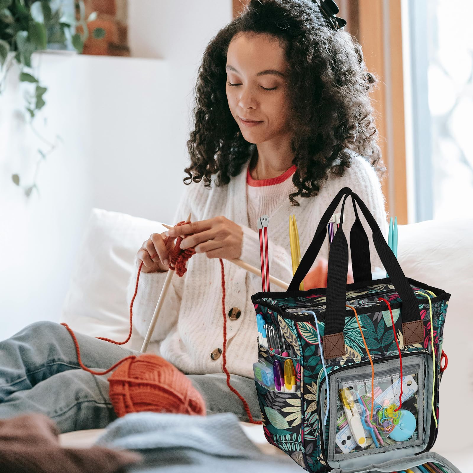 AIBAOBAO 2026 Knitting Bag crochet bag Yarn Storage Cross Stitch Crochet Organizer Portable crochet accessories with Inner Divider for Yarns Carrying Projects Knitting Needles Crochet Hooks Sewing Kit - Image 2