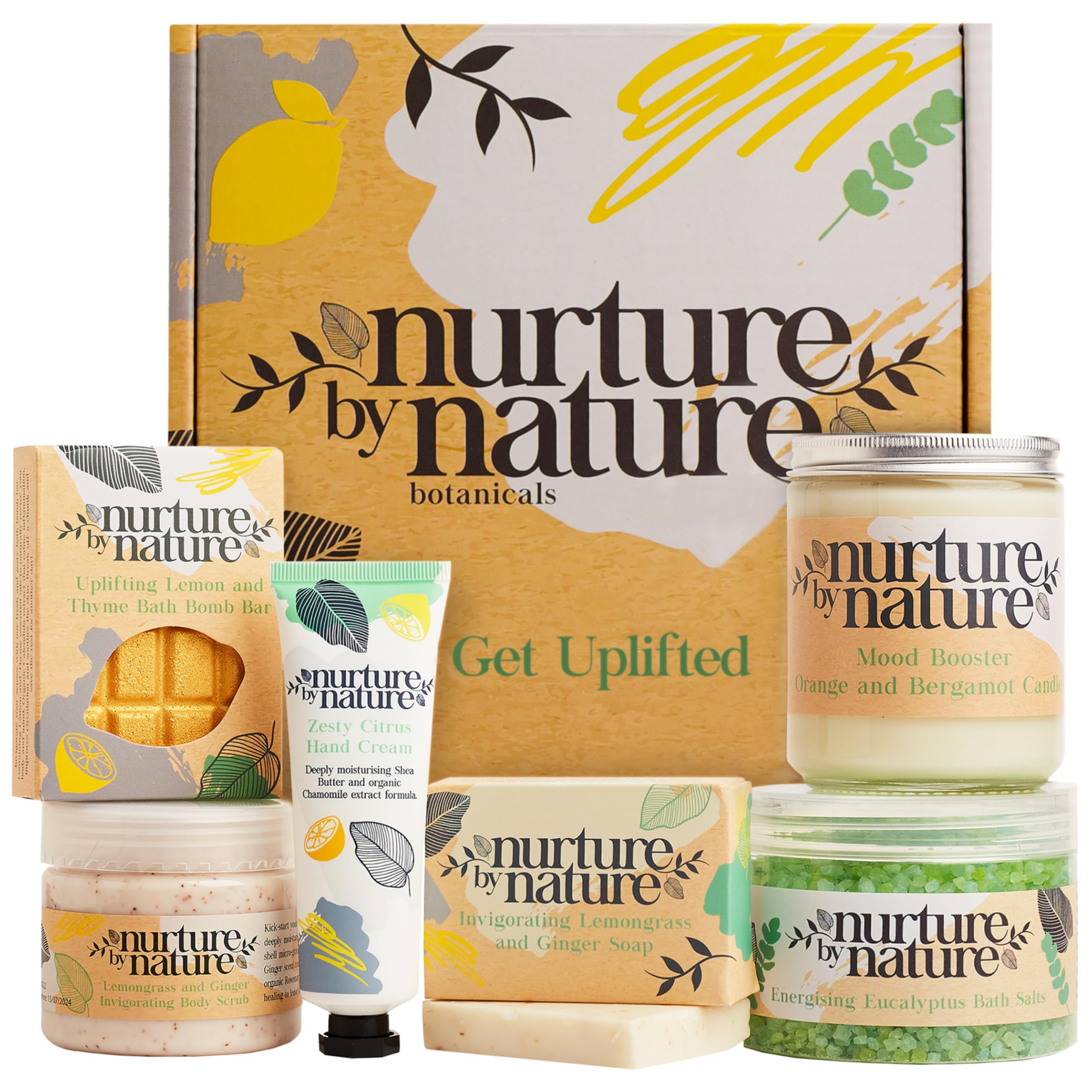 Nurture By Nature Set de Regalo para Mujer, Aceite Esencial, Sales de Baño, Jabón, Bombas de Baño, Vela