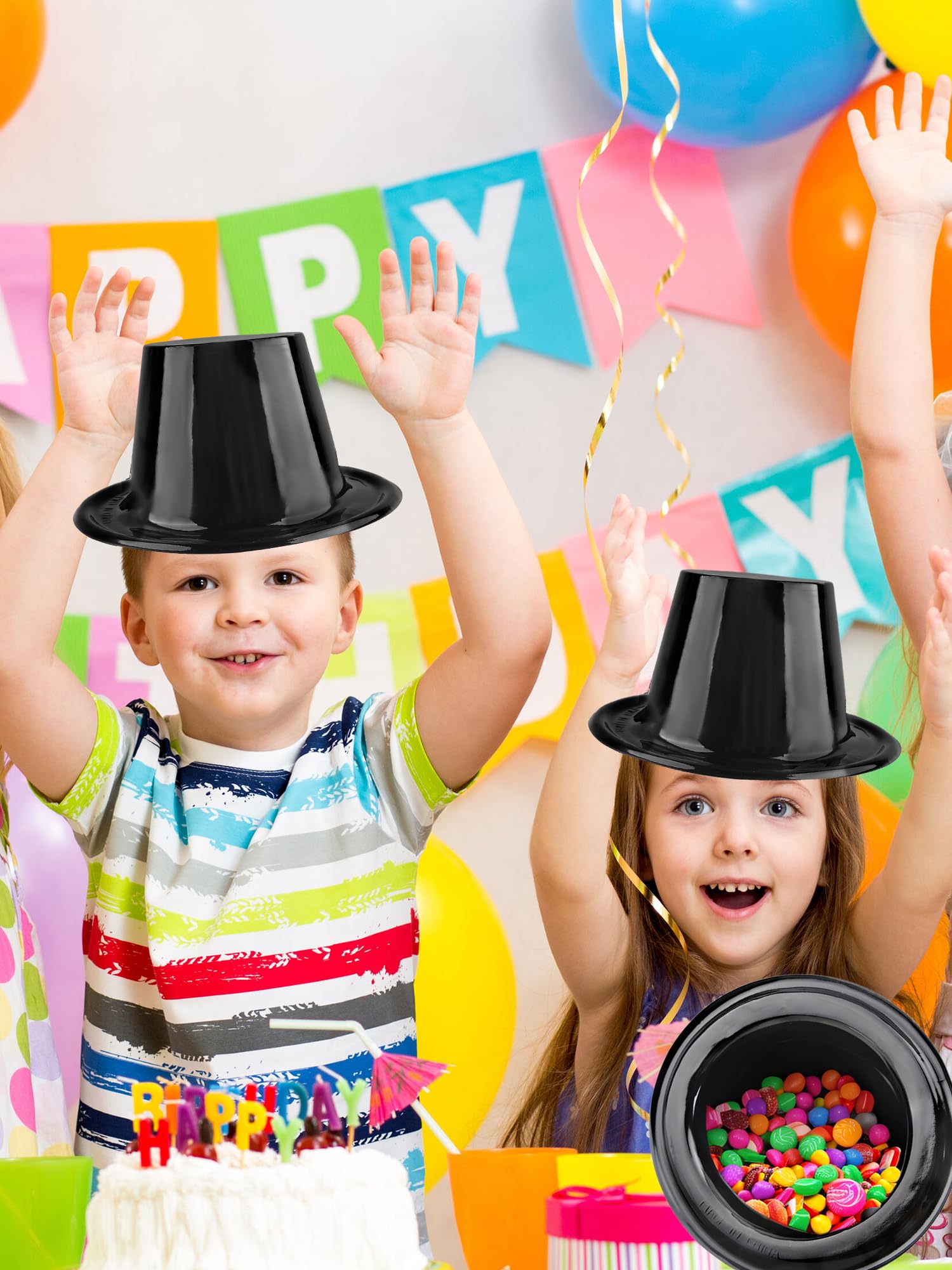 20 cappelli a cilindro in plastica per bambini, per travestimento da smoking, cappello nero da mago, per cosplay, spettacoli teatrali