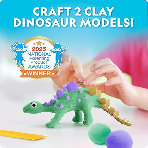 Miniatura 9 de NATIONAL GEOGRAPHIC Clay Dinosaur Arts & Crafts Kit  Arcilla seca al aire de dinosaurio para niños, kit de manualidades con 5 colores de arcilla, 5