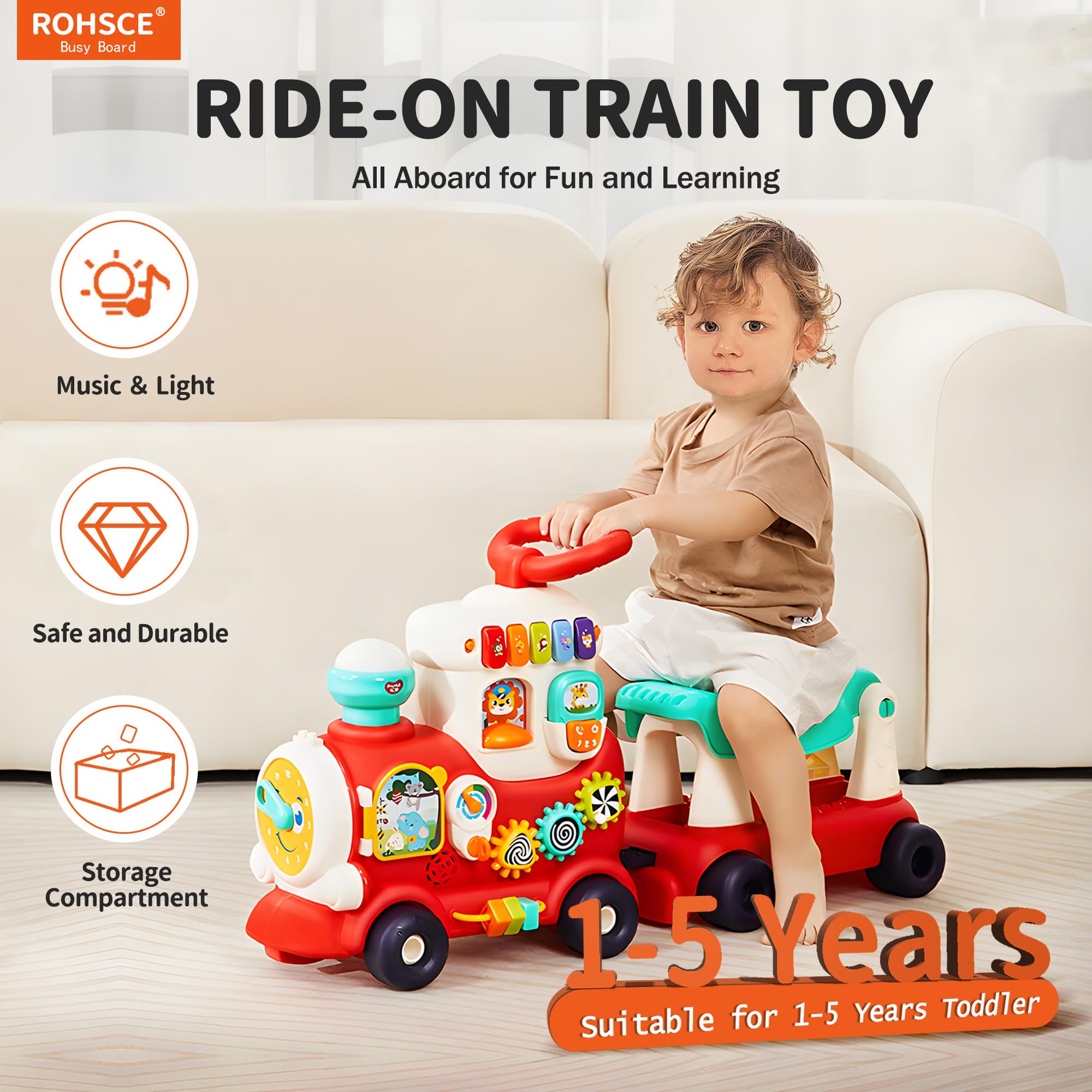 Juguetes de paseo para niños pequeños de 1 a 3 años, tren de tracción 4 en 1, juguete de coche para caminar para niños de 1 año que aprende a caminar, caminante sentado a pie para bebés de 1, 2, 3, 4 2
