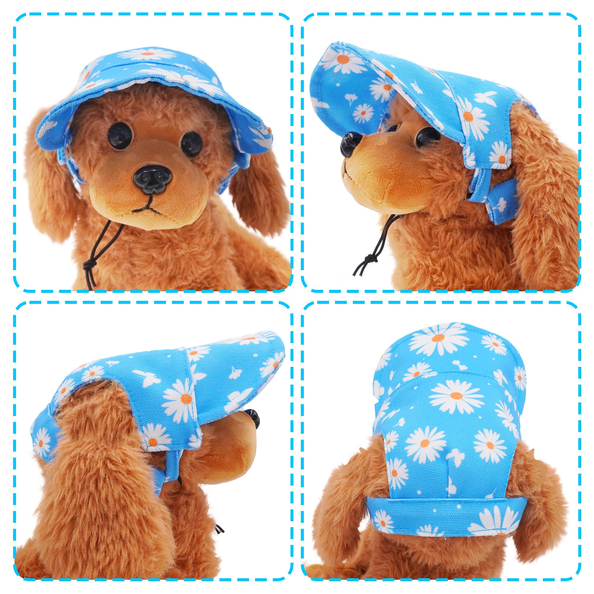 Dog Sun Hat Baseball Cap for Small Puppy Doggie Doggy Cats with Ear Holes Adjustable Drawstring Waterproof UV Protection Floral Blue S - Image 4