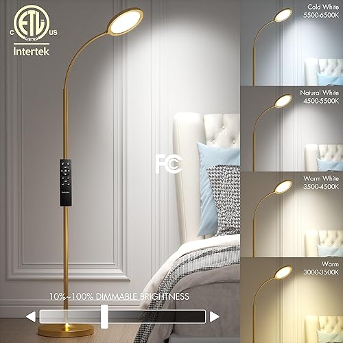 Miniatura 2 de Lámpara de pie dorada, lámparas de pie LED regulables súper brillantes para sala de estar, lámpara de pie de temperatura de color personalizada con