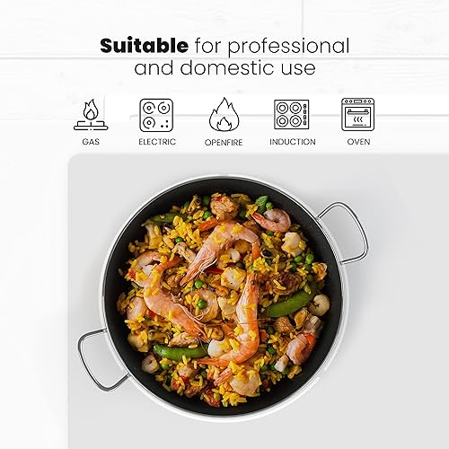 Miniatura 4 de Machika Sartén de acero inoxidable con superficie antiadherente  Sartén grande perfecta para preparar comida mediterránea  Fondo de sándwich  14