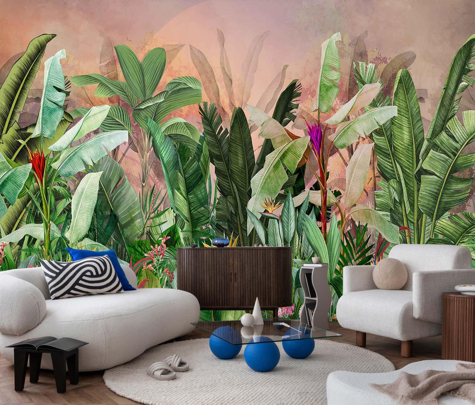 tropical green banana leaves wallpaper mural botanical plant large wall mural for livingroom bedroom (not-self-adhesive)