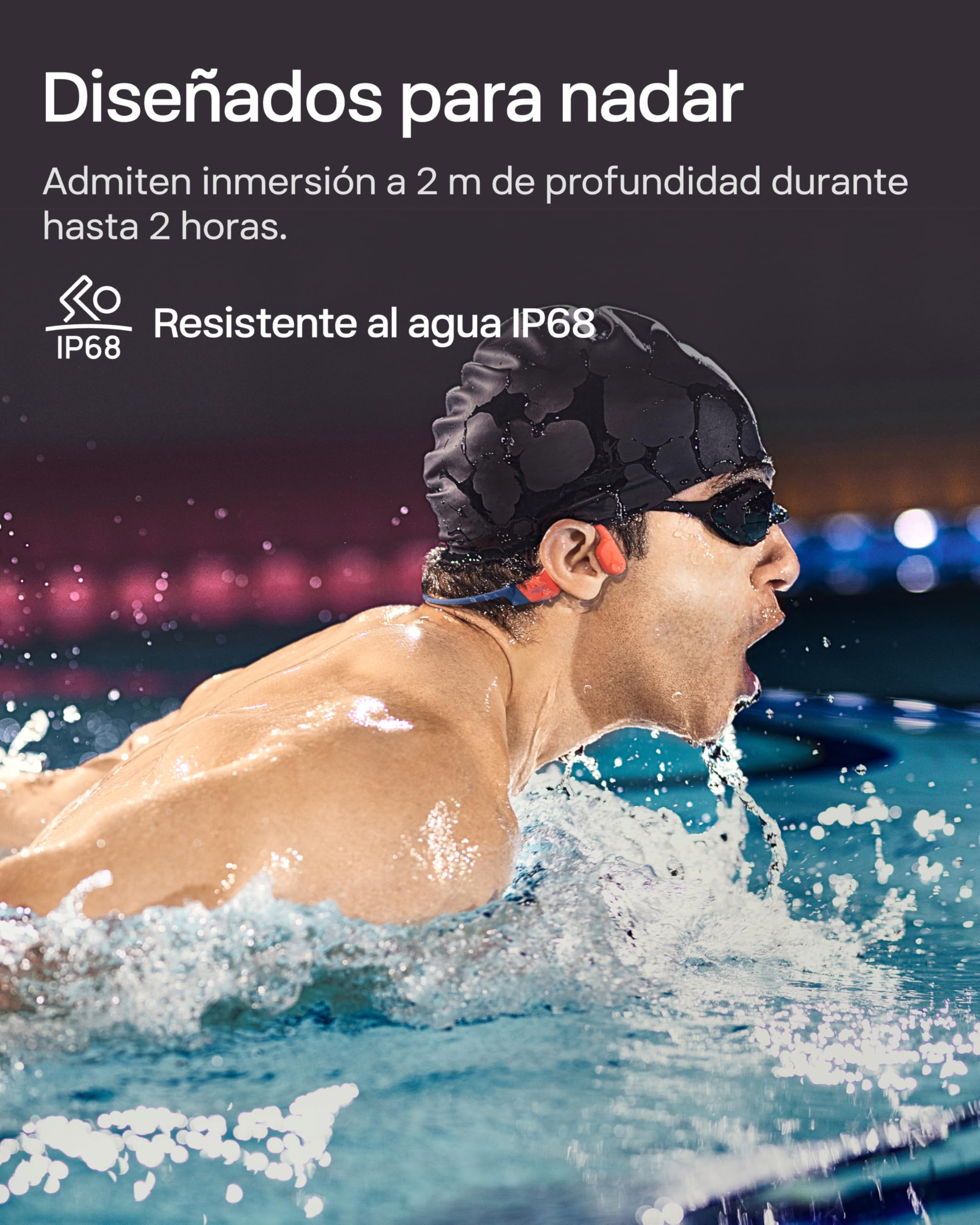 SHOKZ OpenSwim Pro Auriculares Conducción Ósea Natación Bluetooth 5.4, Rojo | Impermeable IP68 | Mics con Cancelación Ruido | Carga Inalámbrica | 9H Autonomía | 32GB MP3 | Open-Ear | para Nadar Deportivo
