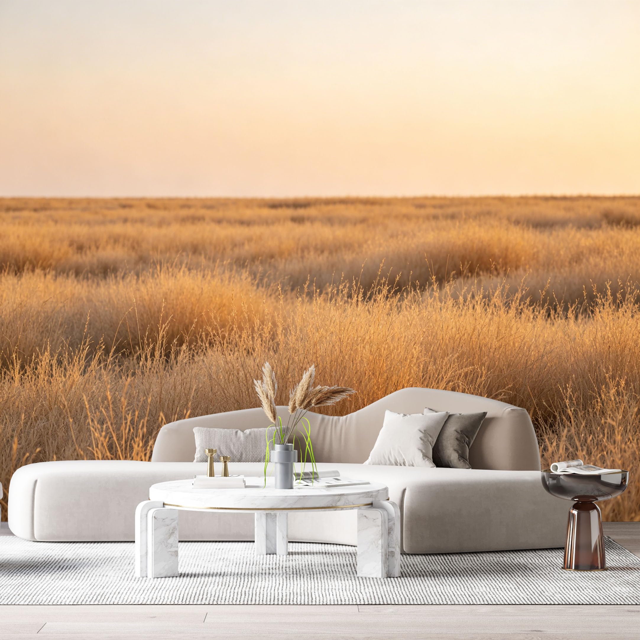 Custom Size Wall Murals Golden Meadow Landscape Sunset Horizon SelfAdhesive Wall Fabric Removable Large Wallpaper for Photo Living Room