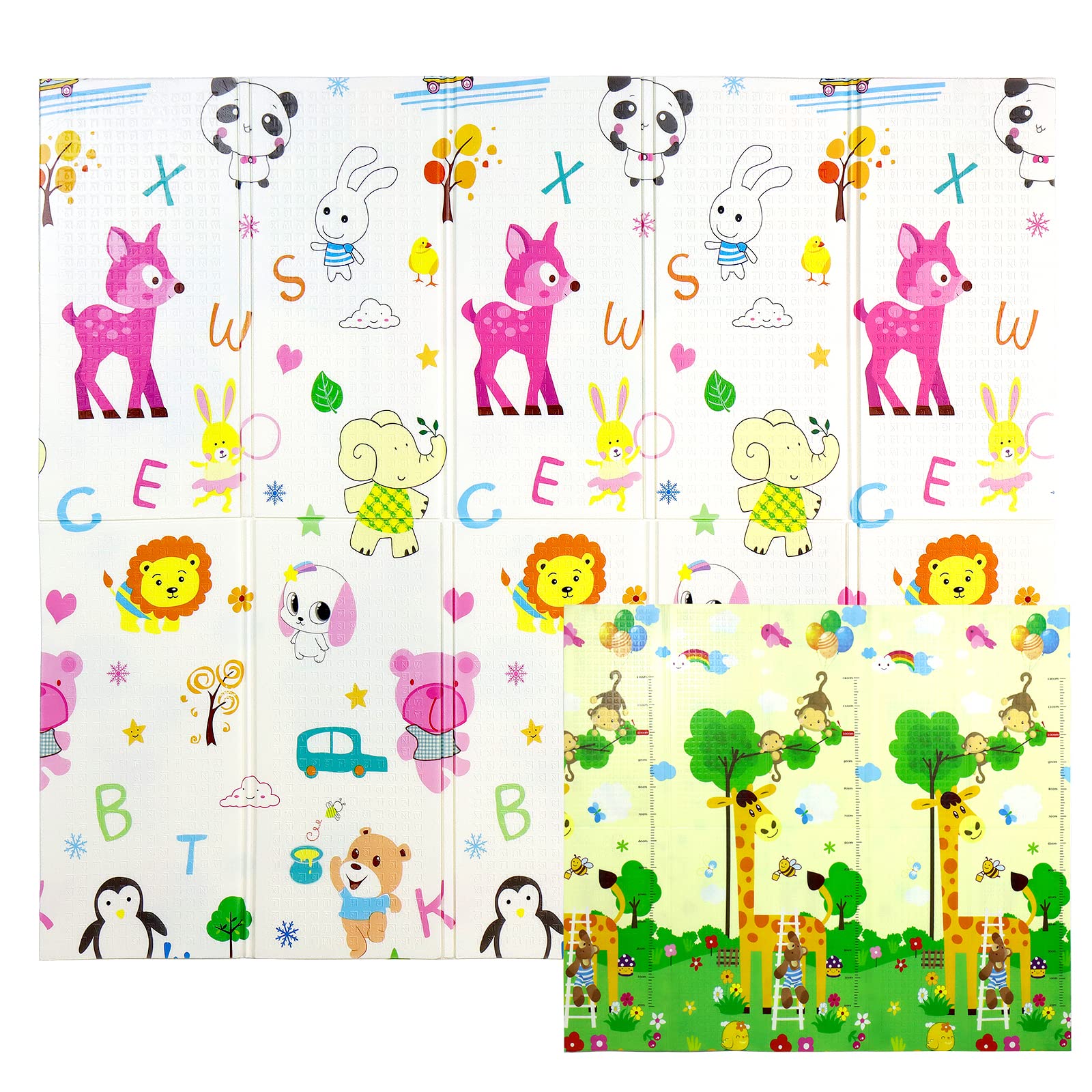CCLIFE Krabbelmatte Baby Spielmatte Kinder 196x176x1cm Faltbar Spielteppich Spielunterlage Groß Rutschfest Beidseitig Tragbar Wasserdicht Innen Außen Bunt