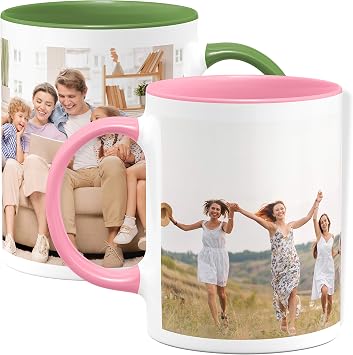 Custom Photo Coffee Mug, 11 oz Pink, with Wrap Around Picture, Text - Ceramic Custom Mug with Picture, Taza Personalizadas
