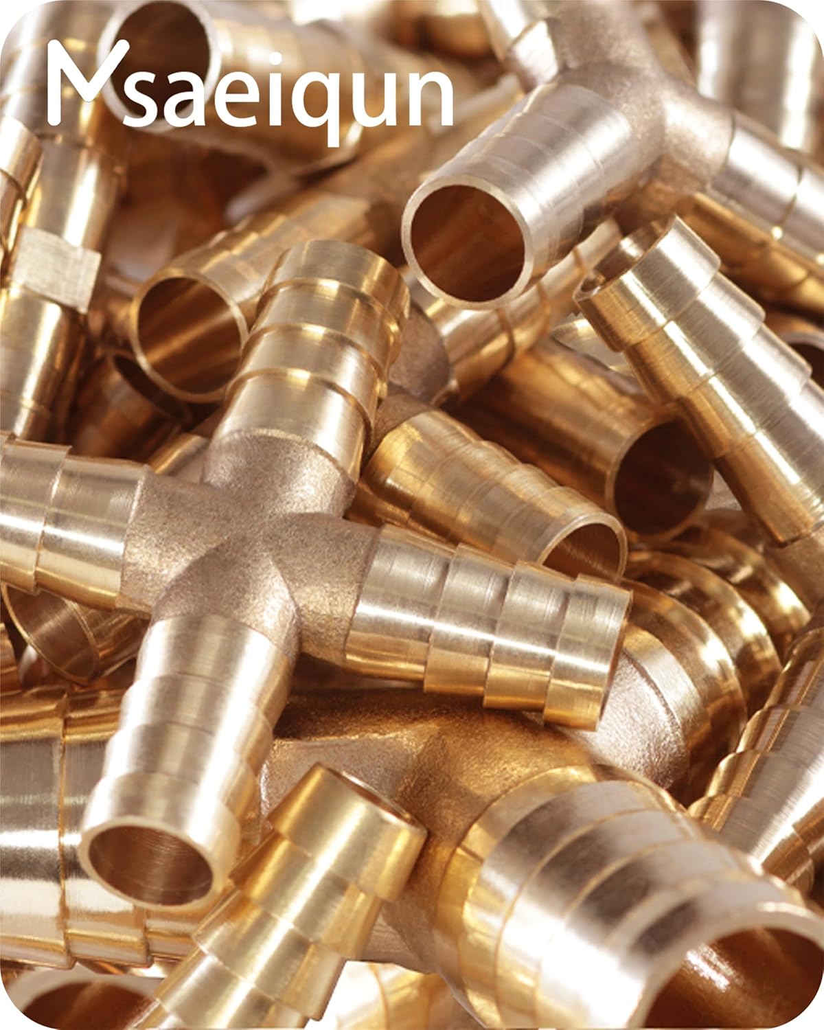 Brass Hose Barb 4 way Fitting 3/8" (10mm) Barb Splicer Mender with Stainless Steel Pipe Clamps air hose repair kit for Pipe Line/Fuel/Air（Pack of 1）(4-way, 3/8 1pcs)