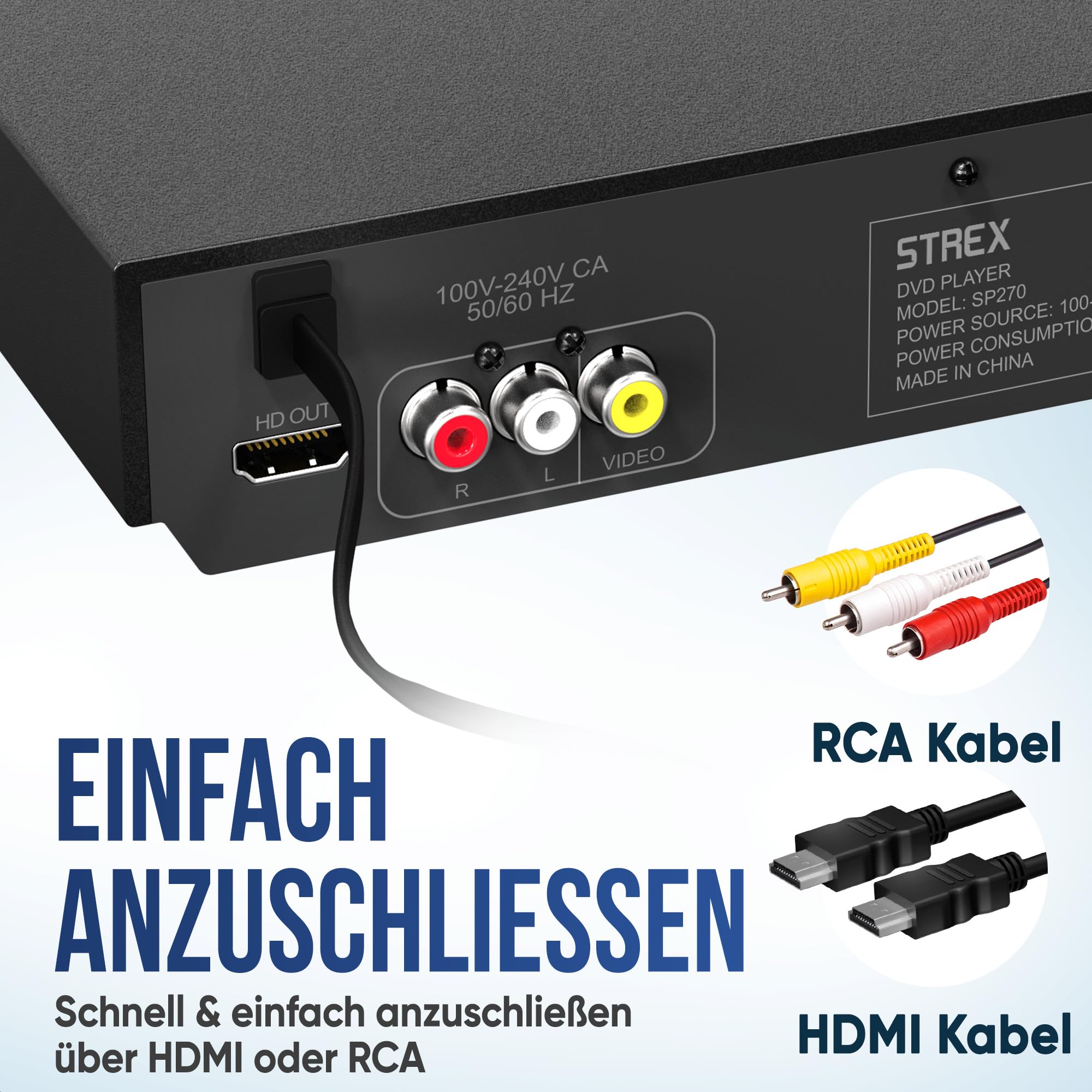 Strex DVD Player mit HDMI - Full HD 1080P - Region Free - Fernbedienung - USB - HDMI/RCA - Schwarz DVD-Player