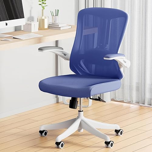 350 LBS Ergonomic Office Computer Mesh Chair - Adjustable Height Rolling Desk Chair with Flip-Up Armrests & High Back Support - Comfortable Swivel Task Chair for Home Office (02BLUE)