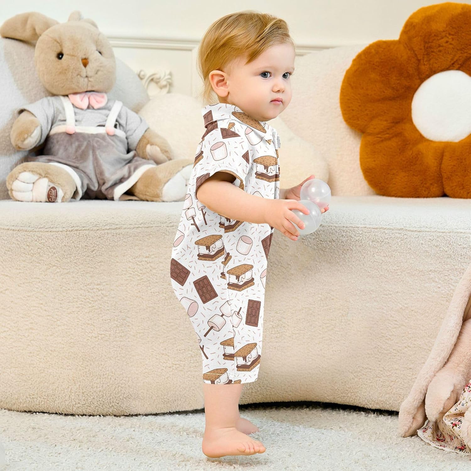 Baby Polo Romper S'mores Chocolate Marshmallows Grahams Infant Onesie Short Sleeve Jumpsuit Newborn Cloths 3-24 Months